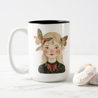 Em Dois Tons Caneca de Café Bicolor Floresta Menina Fada Aquare