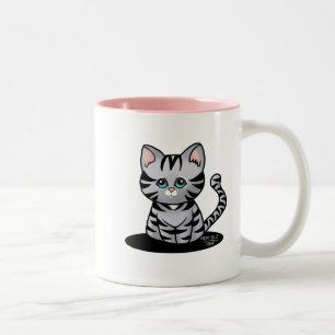 Em Dois Tons Caneca de Café Bicolor KiniArt Cinza Tabby Gatinho