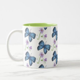 Em Dois Tons Caneca de Café Borboleta e Flor