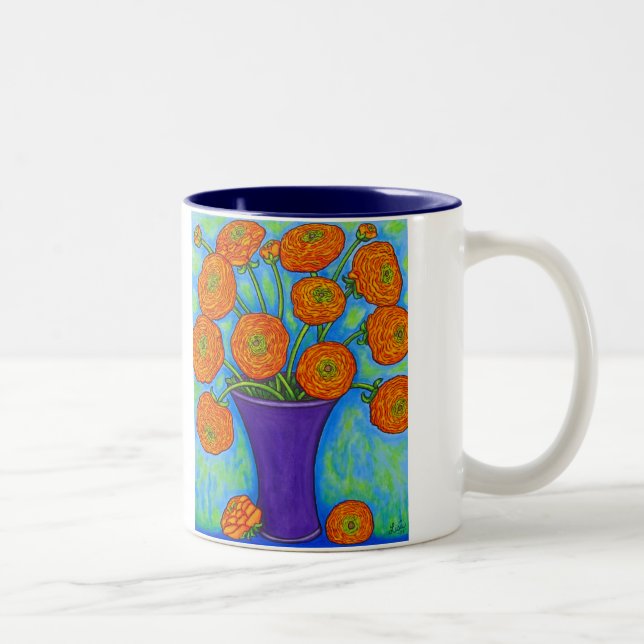 Em Dois Tons Caneca de café brilhante do ranúnculo (Direita)