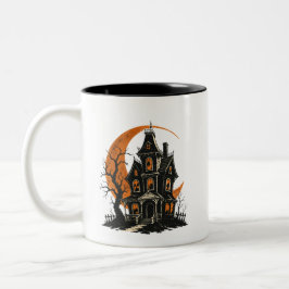 Em Dois Tons Caneca de Café Casa Assombrada Vintage | Halloween