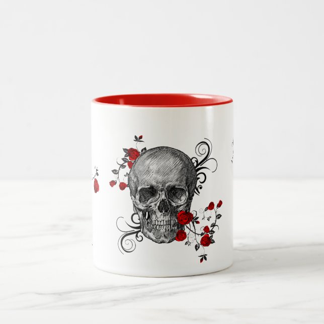 Em Dois Tons Caneca de Café Caveira Rosa Vermelha (Centro)