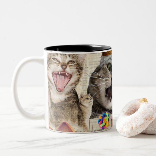 Em Dois Tons Caneca de Café Colagem de Gatos (Com Donut)