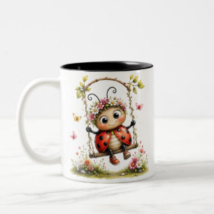 Em Dois Tons Caneca de Café Colorida da Joaninha Retro - Caneca
