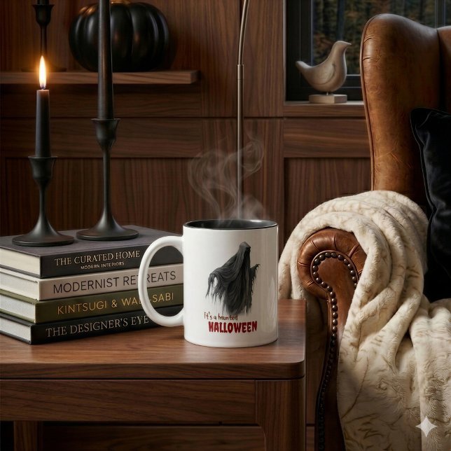 Em Dois Tons Caneca de Café com Acento de Fantasma de Halloween (Criador carregado)