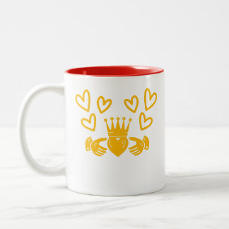 Em Dois Tons Caneca de Café com Anel Claddagh Dourado