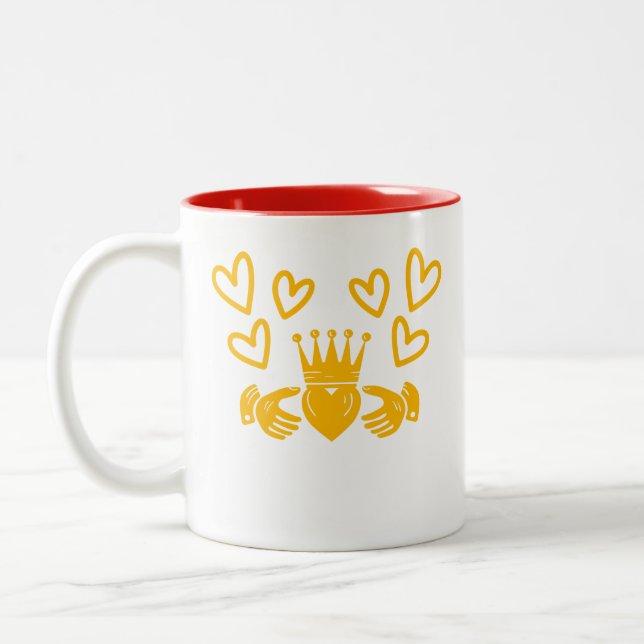 Em Dois Tons Caneca de Café com Anel Claddagh Dourado (Esquerda)