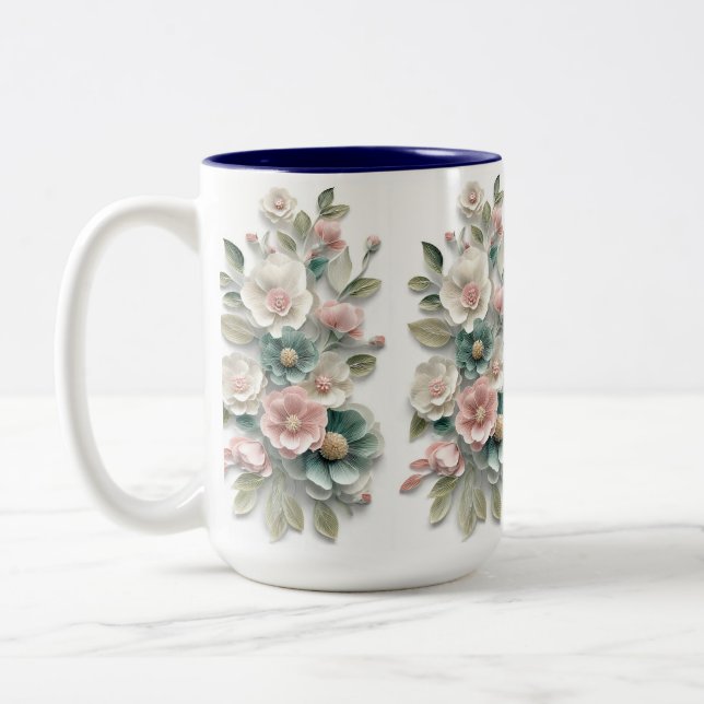 Em Dois Tons Caneca de Café com Arte Floral Elegante (Esquerda)