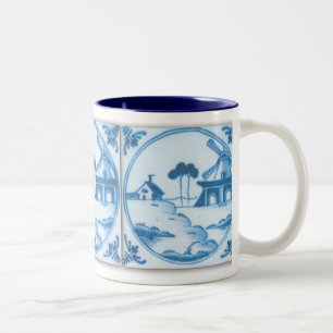 Em Dois Tons Caneca de café com azulejo antigo Delft de moinho