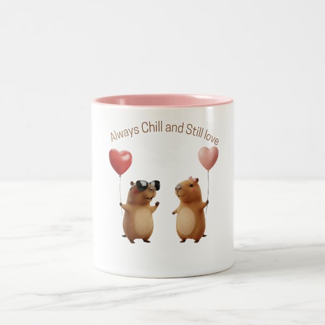 Em Dois Tons Caneca de Café com Balão de Casal de Capivaras Fof (Centro)