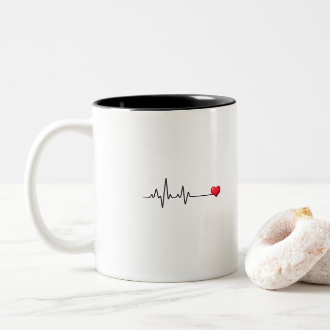 Em Dois Tons Caneca de Café com Batimento Cardíaco – Design Min (Com Donut)