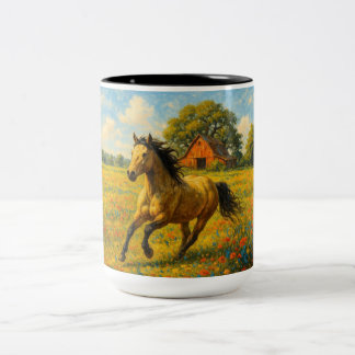 Em Dois Tons Caneca de Café com Cavalo Correndo Arte Original