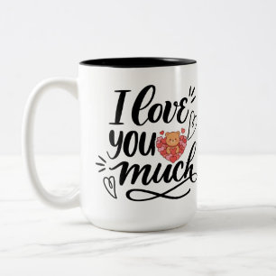 Em Dois Tons Caneca de Café com Coração de Caligrafia Eu Te Amo