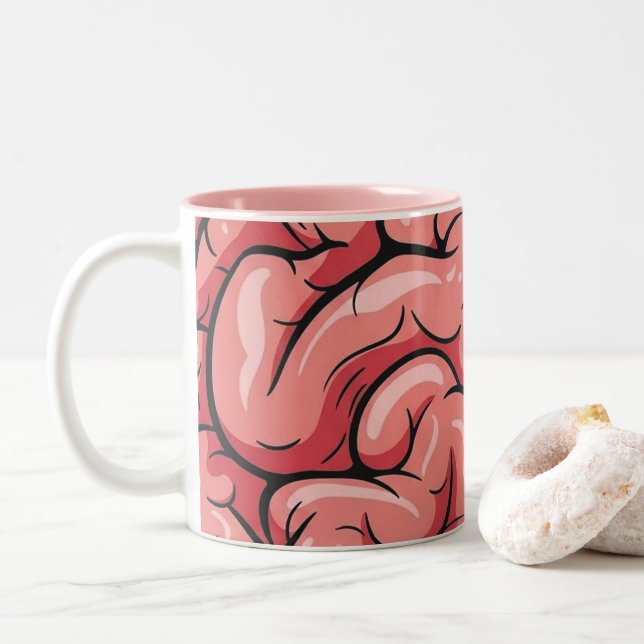 Em Dois Tons Caneca de Café com Estampa Cerebral (Com Donut)