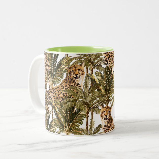 Em Dois Tons Caneca de Café com Estampa de Guepardo (Frente Esquerda)