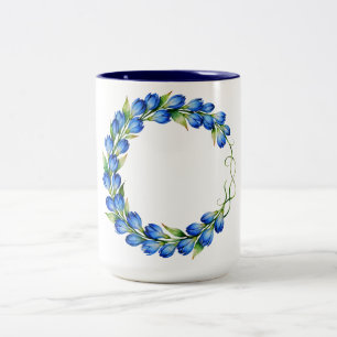 Em Dois Tons Caneca de Café com Grinalda Floral Azul