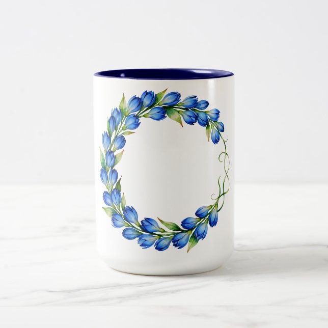 Em Dois Tons Caneca de Café com Grinalda Floral Azul (Centro)