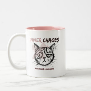 Em Dois Tons Caneca de Café com Ilustração Artística de Gato -