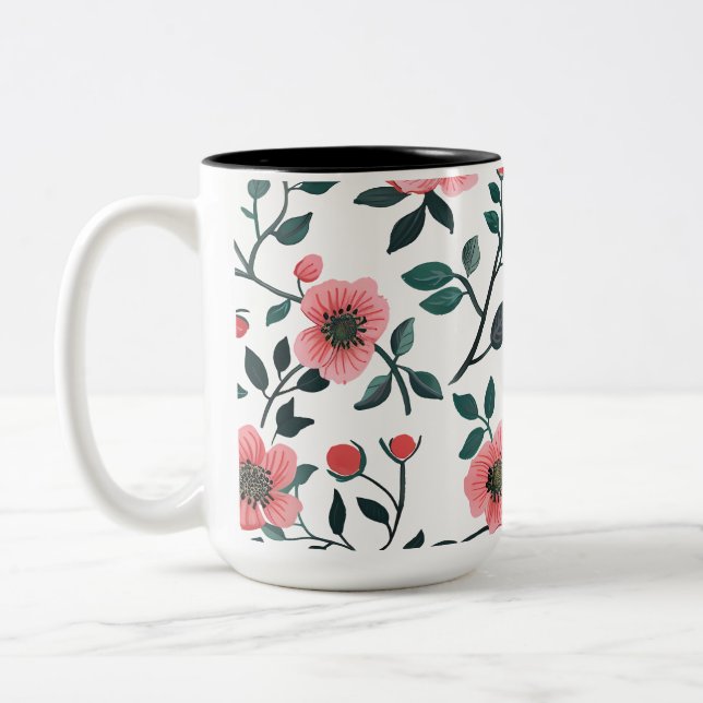 Em Dois Tons Caneca de Café com Impressão Floral Encantadora (Esquerda)