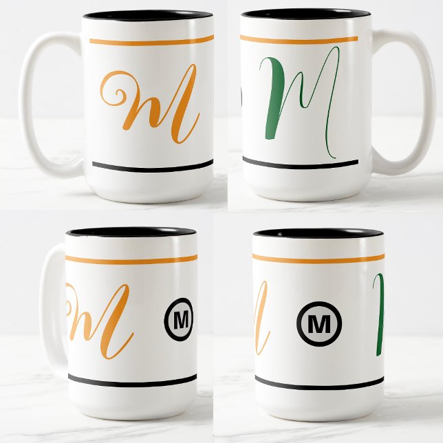 Em Dois Tons Caneca de Café com Inicial Monogramada Única (Idei (monogram mug)
