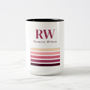 Em Dois Tons Caneca de Café com Listras Monograma Chic Retro