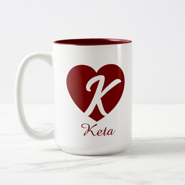 Em Dois Tons Caneca de Café com Monograma Personalizado Coração (Esquerda)