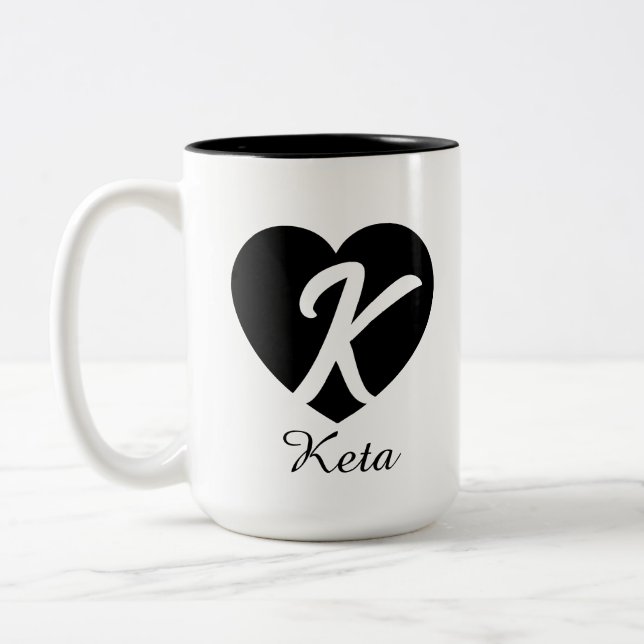 Em Dois Tons Caneca de Café com Monograma Personalizado Coração (Esquerda)