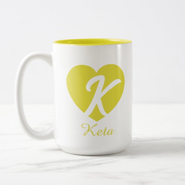 Em Dois Tons Caneca de Café com Monograma Personalizado de Cora (Esquerda)