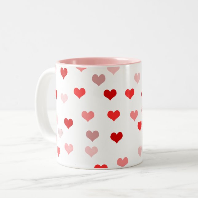 Em Dois Tons Caneca de Café com Padrão de Coração (Frente Esquerda)