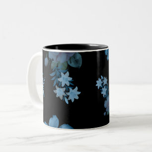 Em Dois Tons Caneca de Café com Padrão Floral Azul Escuro Elega