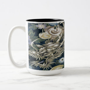 Em Dois Tons Caneca de Café com Padrão Floral de Dragão Asiátic