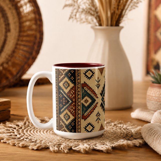 Em Dois Tons Caneca de Café com Padrão Geométrico Tribal Boho | (Criador carregado)