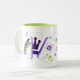 Em Dois Tons Caneca de Café com Peças de Mahjong Pássaro Bam e
