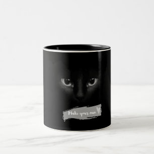 Em Dois Tons Caneca de Café com Rosto de Gato Preto Minimalis