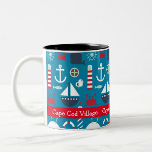 Em Dois Tons Caneca de Café com Símbolos Náuticos Personalizado