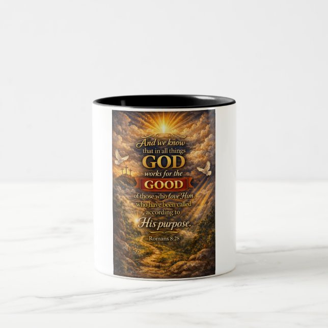 Em Dois Tons Caneca de café com versículo bíblico Cristãos Roma (Centro)