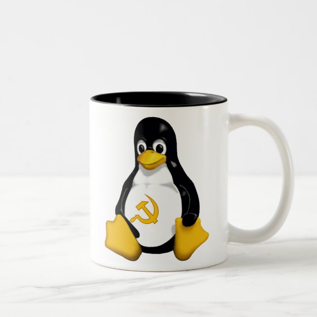 Em Dois Tons Caneca de café comunista do pinguim (Linux) (Direita)