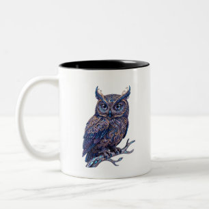 Em Dois Tons Caneca de Café Coruja Ornamentada Mística - Arte C