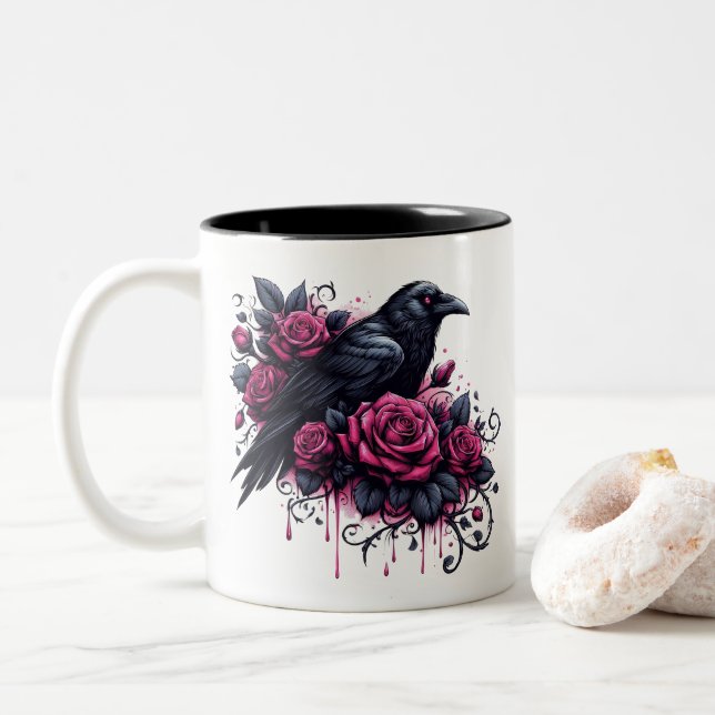 Em Dois Tons Caneca de Café Corvo de Halloween (Com Donut)