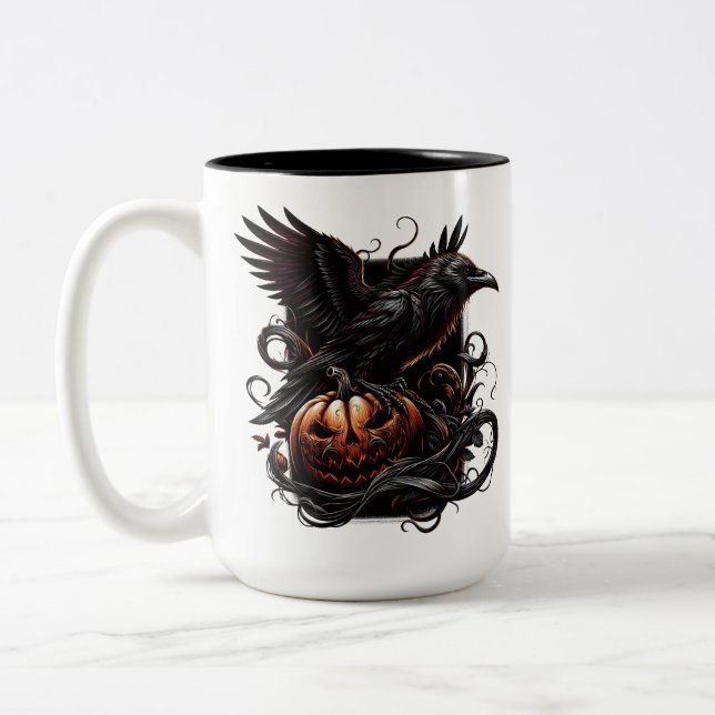 Em Dois Tons Caneca de Café Corvo de Halloween (Esquerda)
