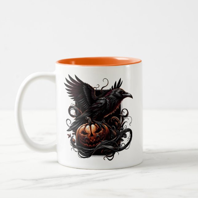 Em Dois Tons Caneca de Café Corvo de Halloween (Esquerda)