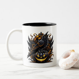 Em Dois Tons Caneca de Café Corvo de Halloween