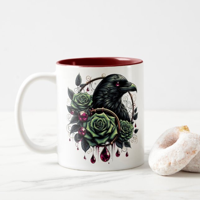 Em Dois Tons Caneca de Café Corvo de Halloween (Com Donut)