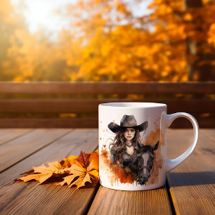 Em Dois Tons Caneca de Café Cowgirl de Outono