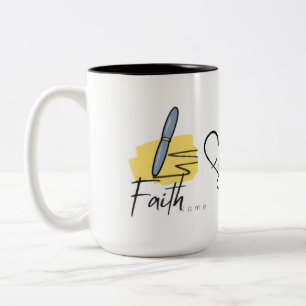 Em Dois Tons Caneca de café cristã com a palavra Fé 15oz