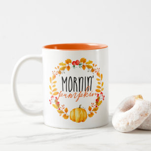 Em Dois Tons Caneca de café da aguarela da queda da abóbora d