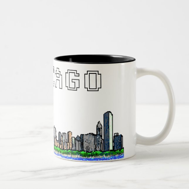 Em Dois Tons Caneca de café da arte do pixel da skyline de (Direita)