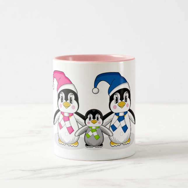 Em Dois Tons Caneca de café da família do pinguim (Centro)