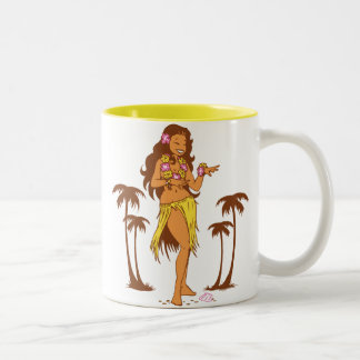 Em Dois Tons Caneca de café da menina de Hula