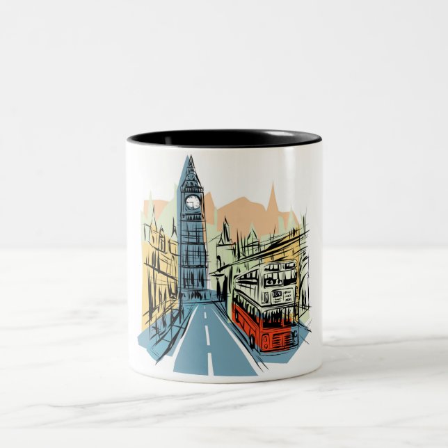Em Dois Tons Caneca de café da Paisagem de Londres, Inglaterra (Centro)